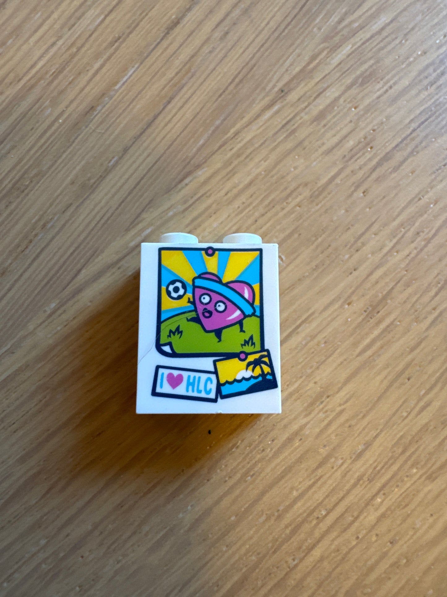 Panel 1 x 2 x 2 with Side Supports - Hollow Studs with Bulletin Board with Heart Poster, Beach Landscape Photo, and 'I' Heart 'HLC' Sticker Pattern