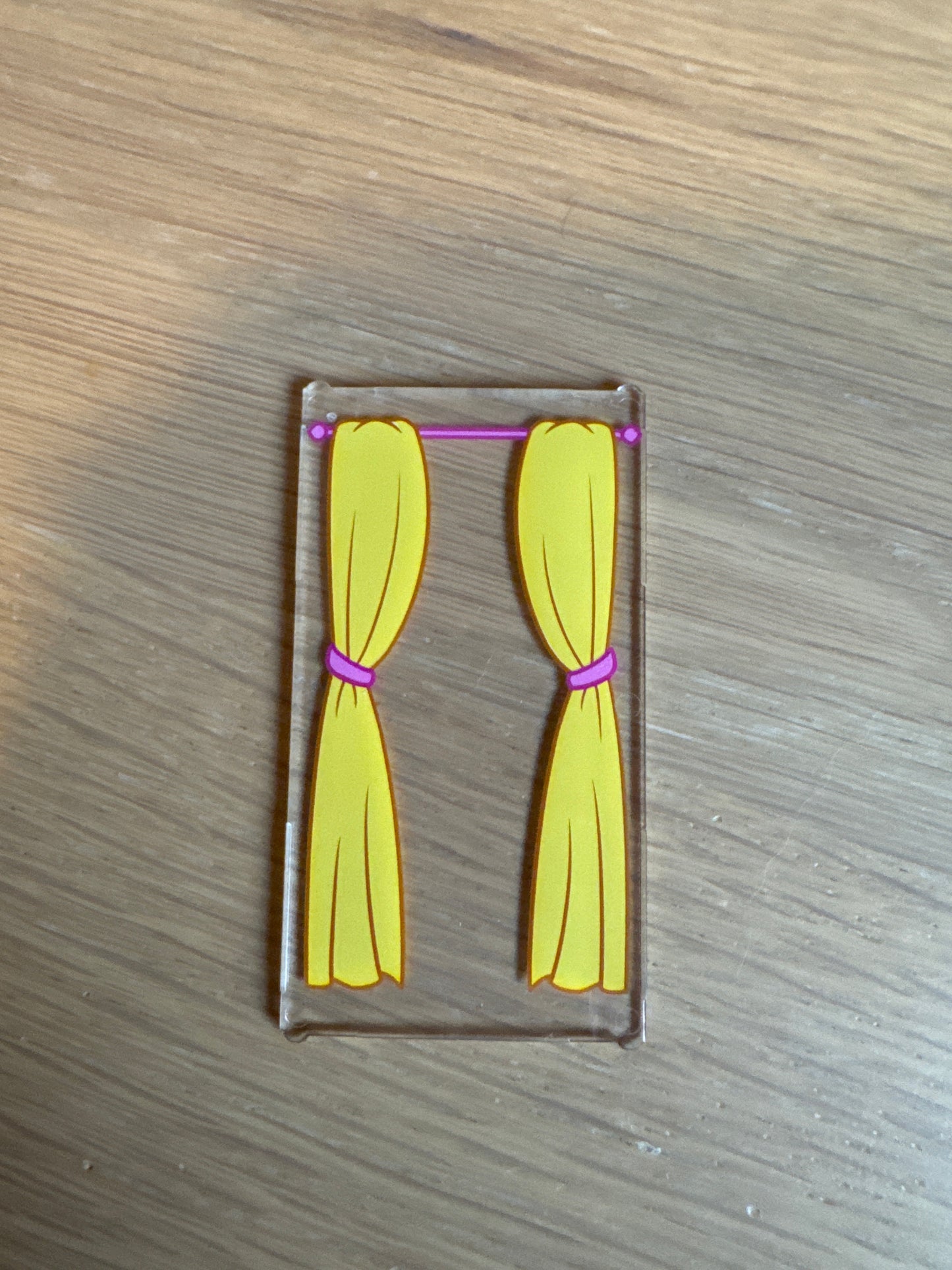 Glass for Window 1 x 4 x 6 with Pink Curtain Rod and Yellow Curtains with Pink Ties Pattern