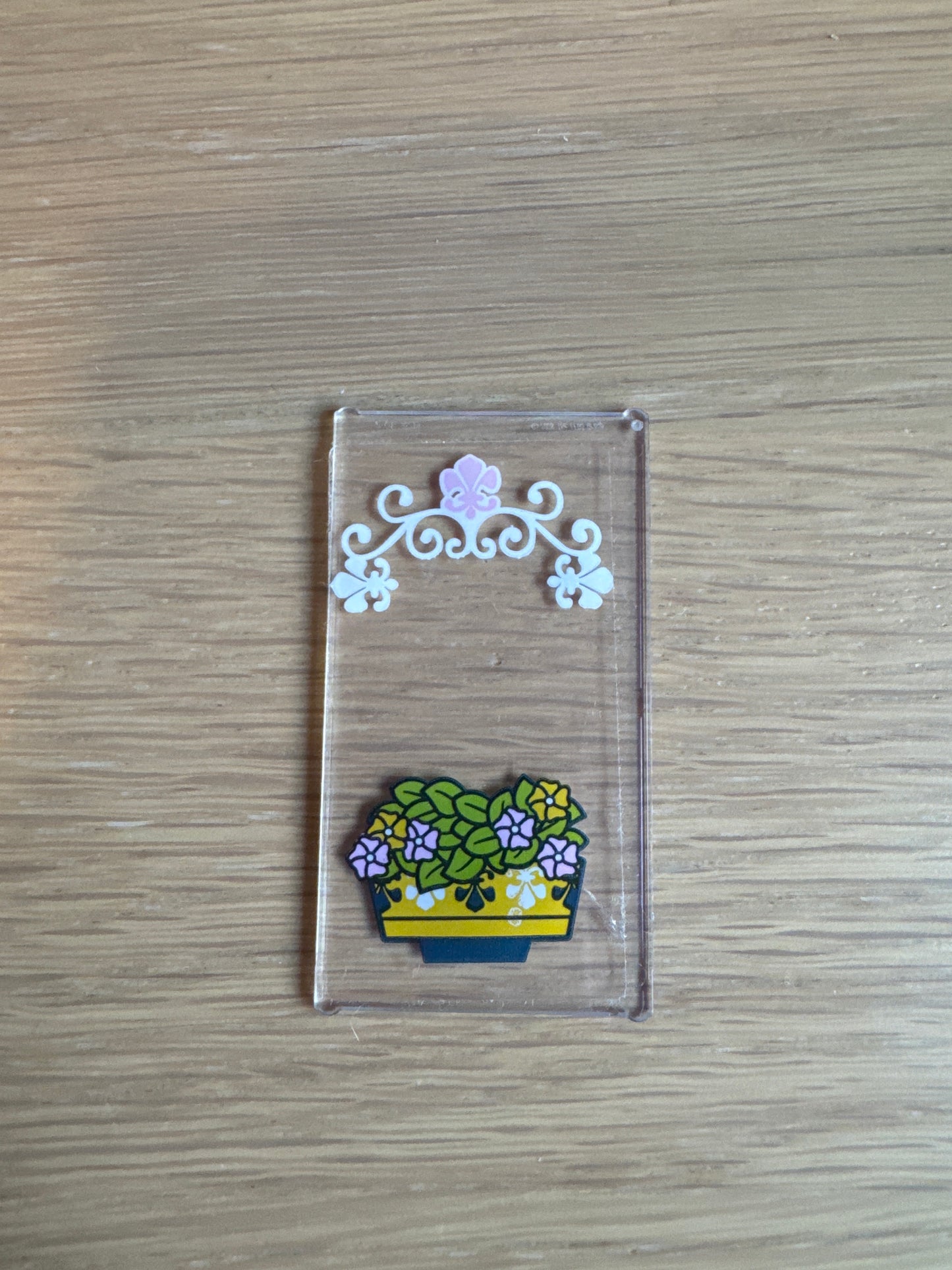 Glass for Window 1 x 4 x 6 with Flowerpot, Lime Leaves, Bright Pink and Yellow Flowers and White Scrollwork Pattern (Sticker) - Set 41426