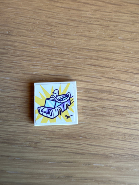 Tile 2 x 2 with Lavender Car (Olivia's Mission Vehicle) on Yellow Sunburst Pattern (Sticker) - Set 41332
