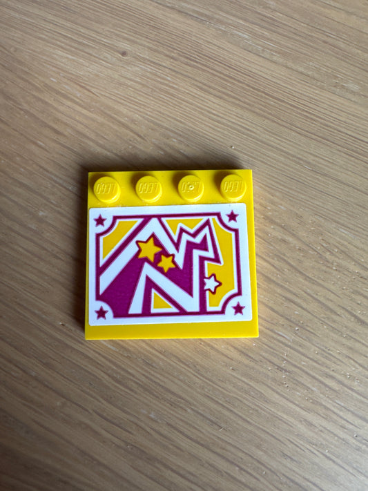Tile, Modified 4 x 4 with Studs on Edge with Magenta, White and Yellow Stars and Lightning Bolt Pattern (Sticker) - Set 41338