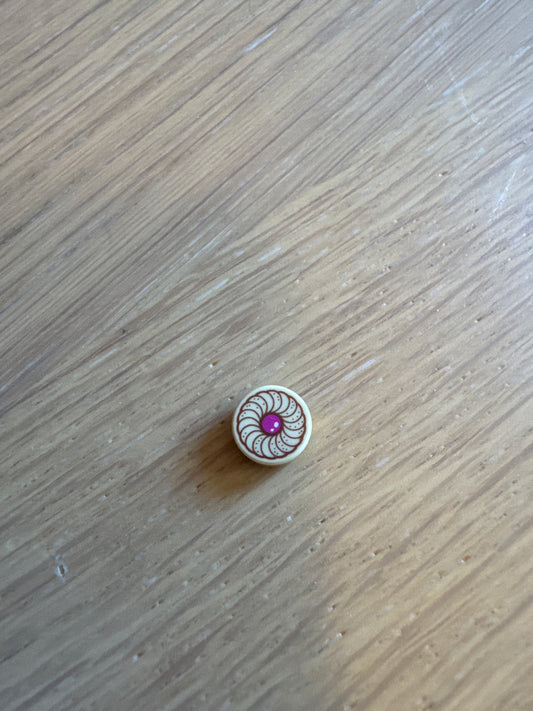 Tile, Round 1 x 1 with Cookie Magenta Center Pattern
