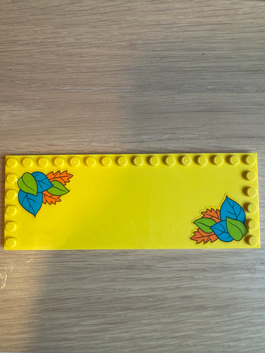 Tile, Modified 6 x 16 with Studs on Edges with Dark Turquoise, Lime and Orange Leaves Pattern (Stickers) - Set 41428
