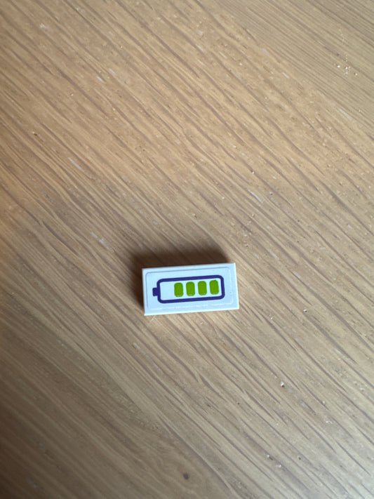 Tile 1 x 2 with Dark Purple and Lime Battery Charge Indicator Pattern (Sticker) - Set 41443