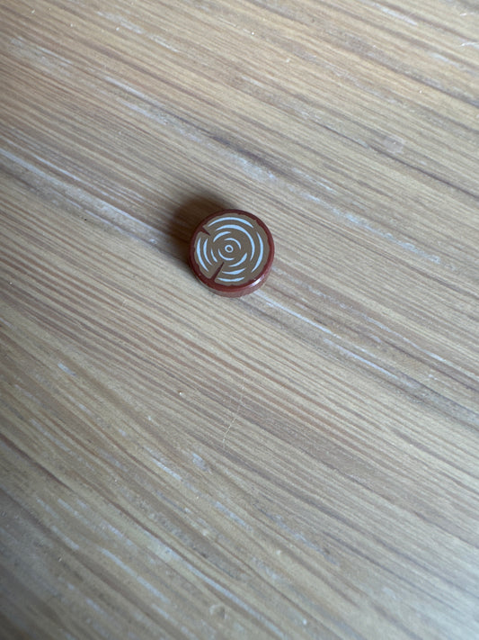 Tile, Round 1 x 1 with Tree Stump / Wood Log Grain Pattern reddish brown