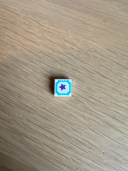 Tile 1 x 1 with Medium Azure Outline and Dark Purple Star Pattern