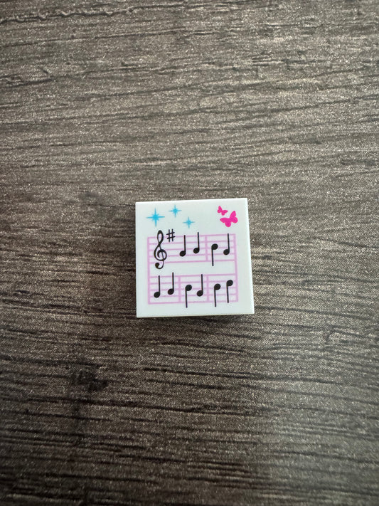 Tile 2 x 2 with Music Notes and Butterflies Pattern blue and pink