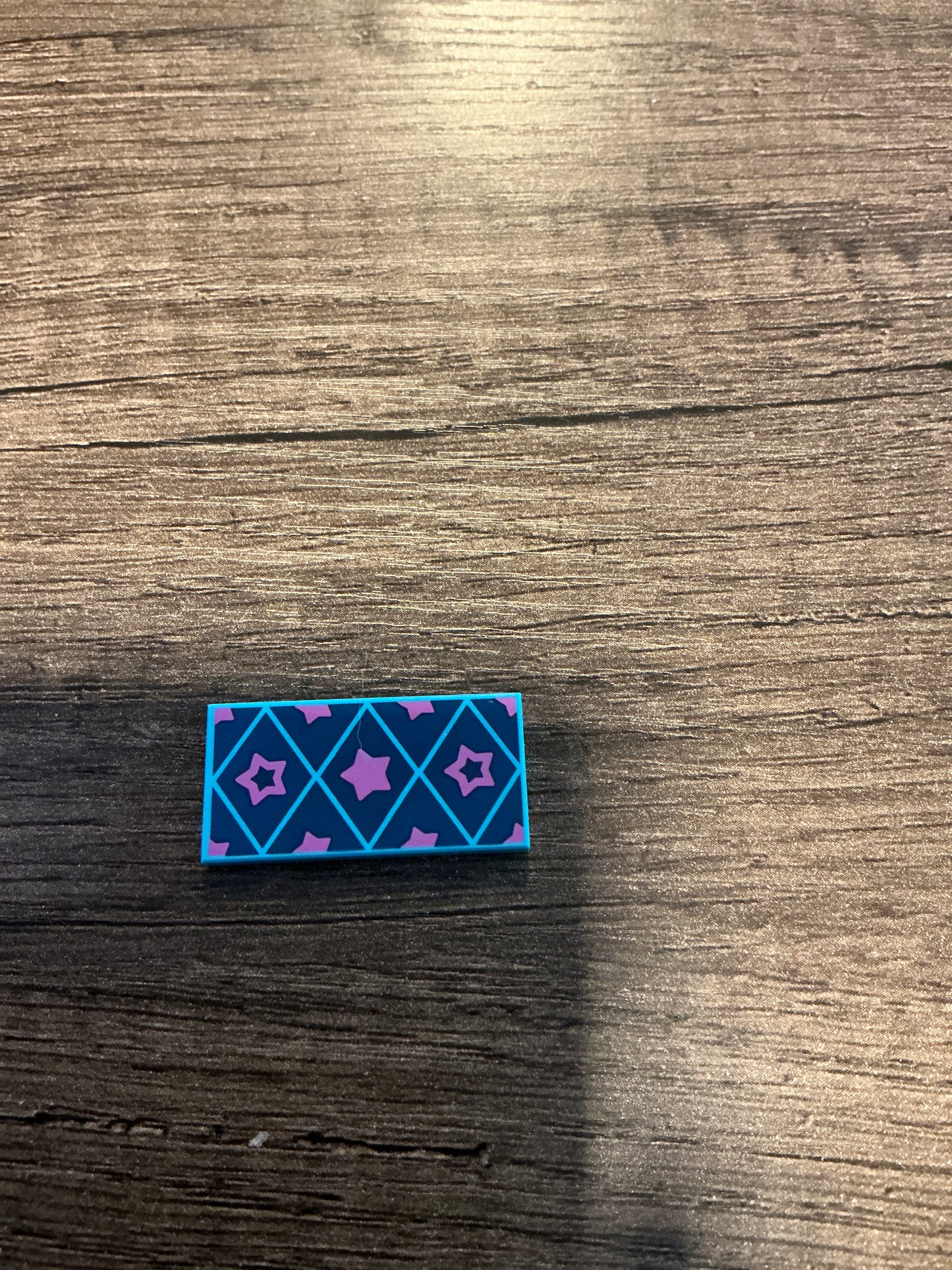 Tile 2 x 4 with Dark Pink Stars on Dark Blue Diamonds Pattern
