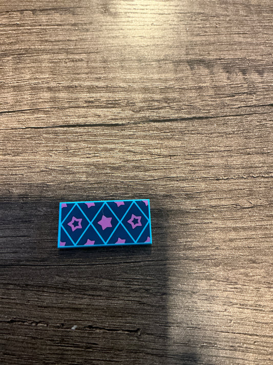 Tile 2 x 4 with Dark Pink Stars on Dark Blue Diamonds Pattern