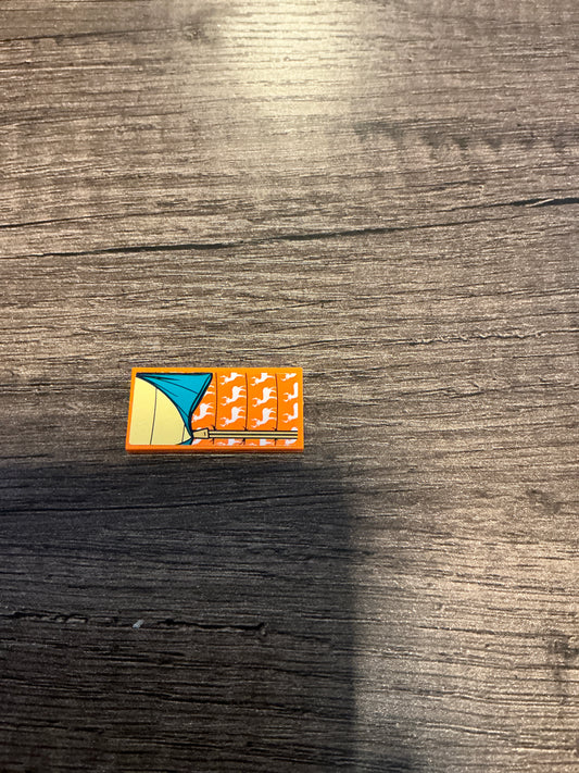 Tile 2 x 4 with Dark Turquoise and Orange Sleeping Bag with Deer Pattern (Sticker) - Set 41392