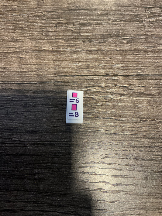 Tile 1 x 2 with Dark Pink Rectangles, Dark Purple Price Chart with '=6' and '=8' Pattern (Sticker) - Set 41332