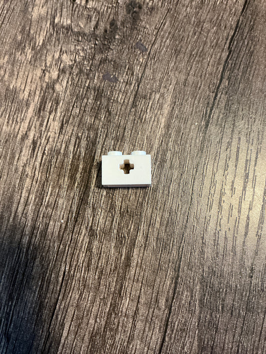 Technic, Brick 1 x 2 with Axle Hole White
