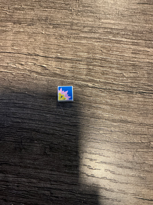 Tile 1 x 1 with Bright Pink and Yellow Explosion on Blue Background Pattern