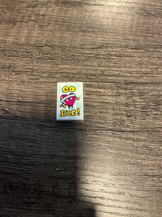Tile 2 x 3 with Yellow 'GO HLC!' and Magenta Heart Lifting Weights Pattern (Sticker) - Set 41338